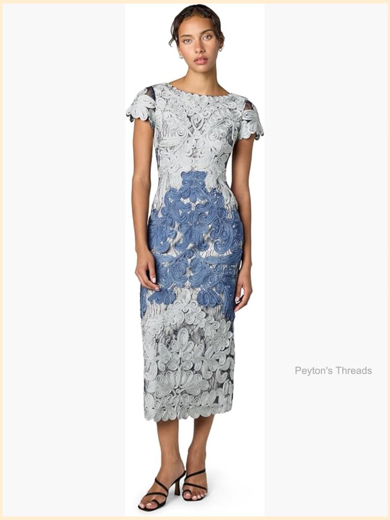 Soutache Tea Length Cocktail Dress With Short Sleeve